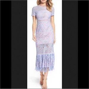 Foxiedox Lace Midi Dress blue and pink lace